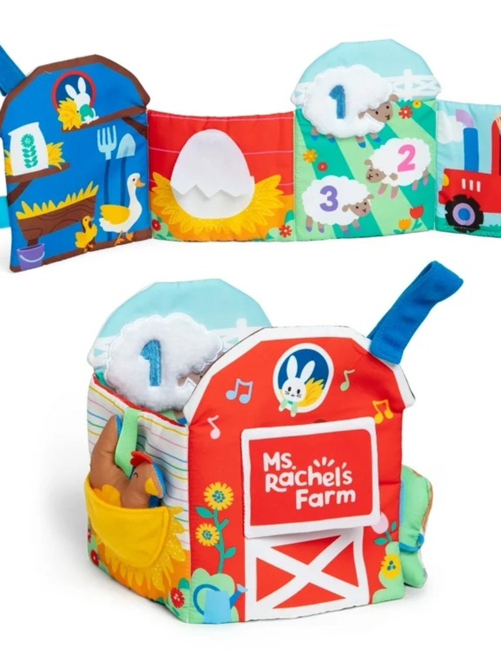 Ms. Rachel Official Sensory Learning Plush Farm Toy, Foldable Baby Book